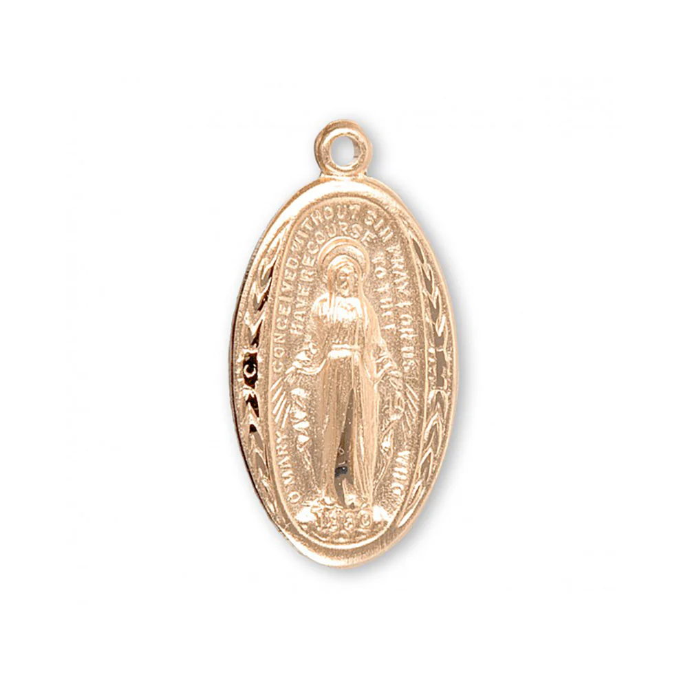 16kt Gold Over Sterling Silver Oval Miraculous Medal - 18 Inch Chain - Image 2