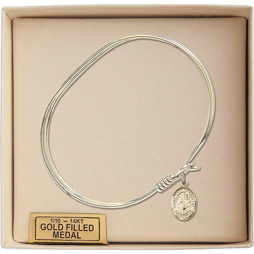 Adult 7" Oval Gold Plated Bangle Bracelet with St. Mary Magdalene Medal Charm - Image 3
