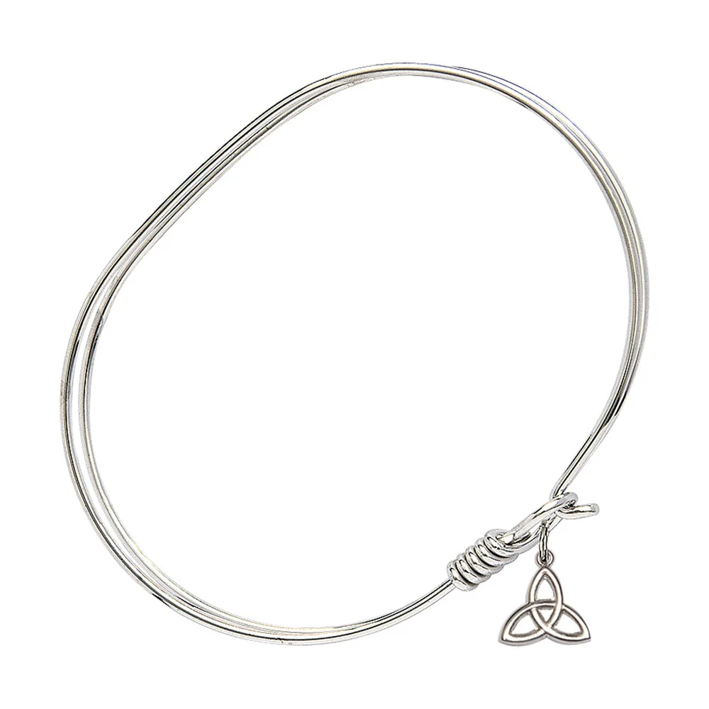 Adult 7" Oval  Rhodium Plated Bangle Bracelet with Trinity Irish Knot Charm - Image 2