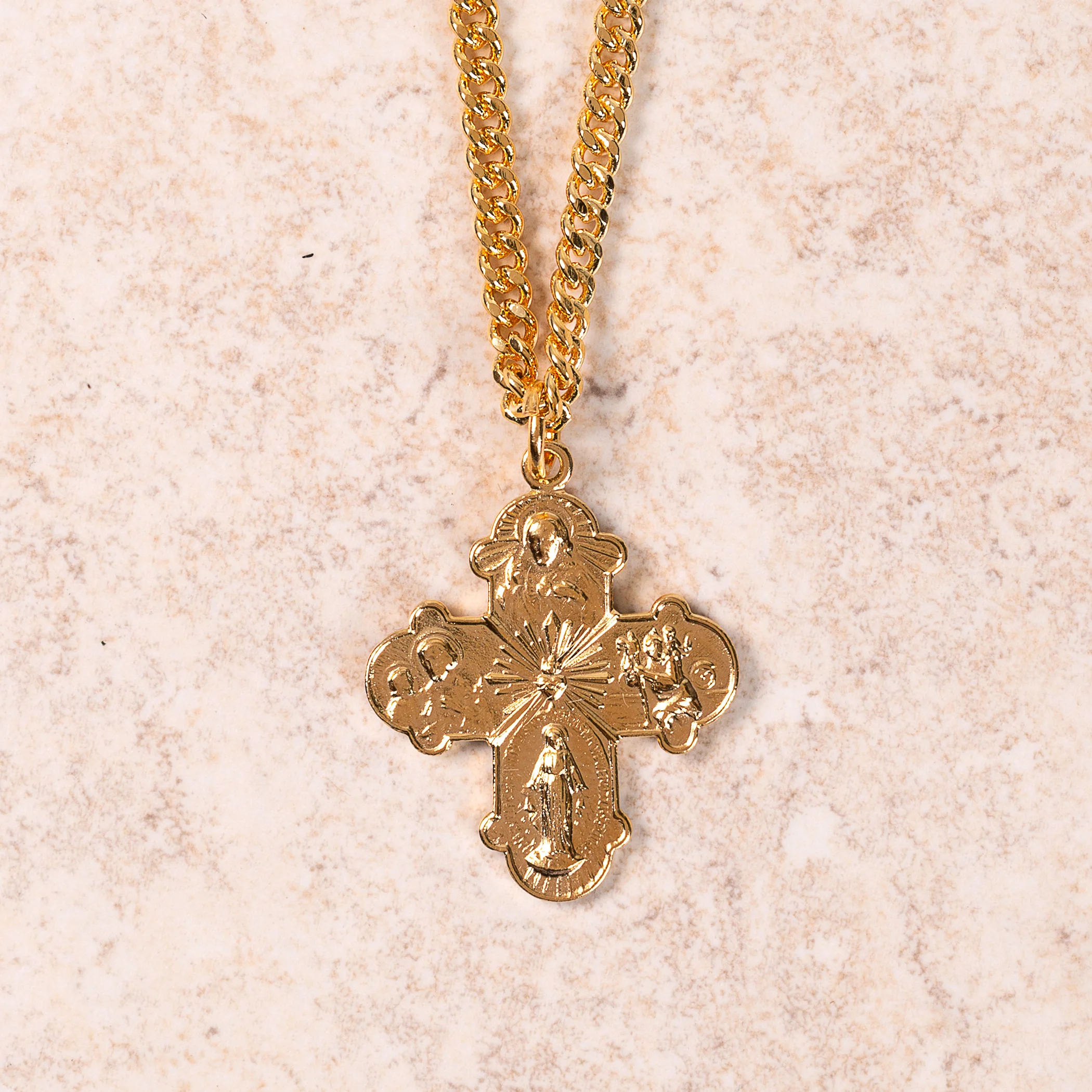 Classic Sterling Silver 4-Way Medal Necklace - Silver or Gold Over Silver - Image 3