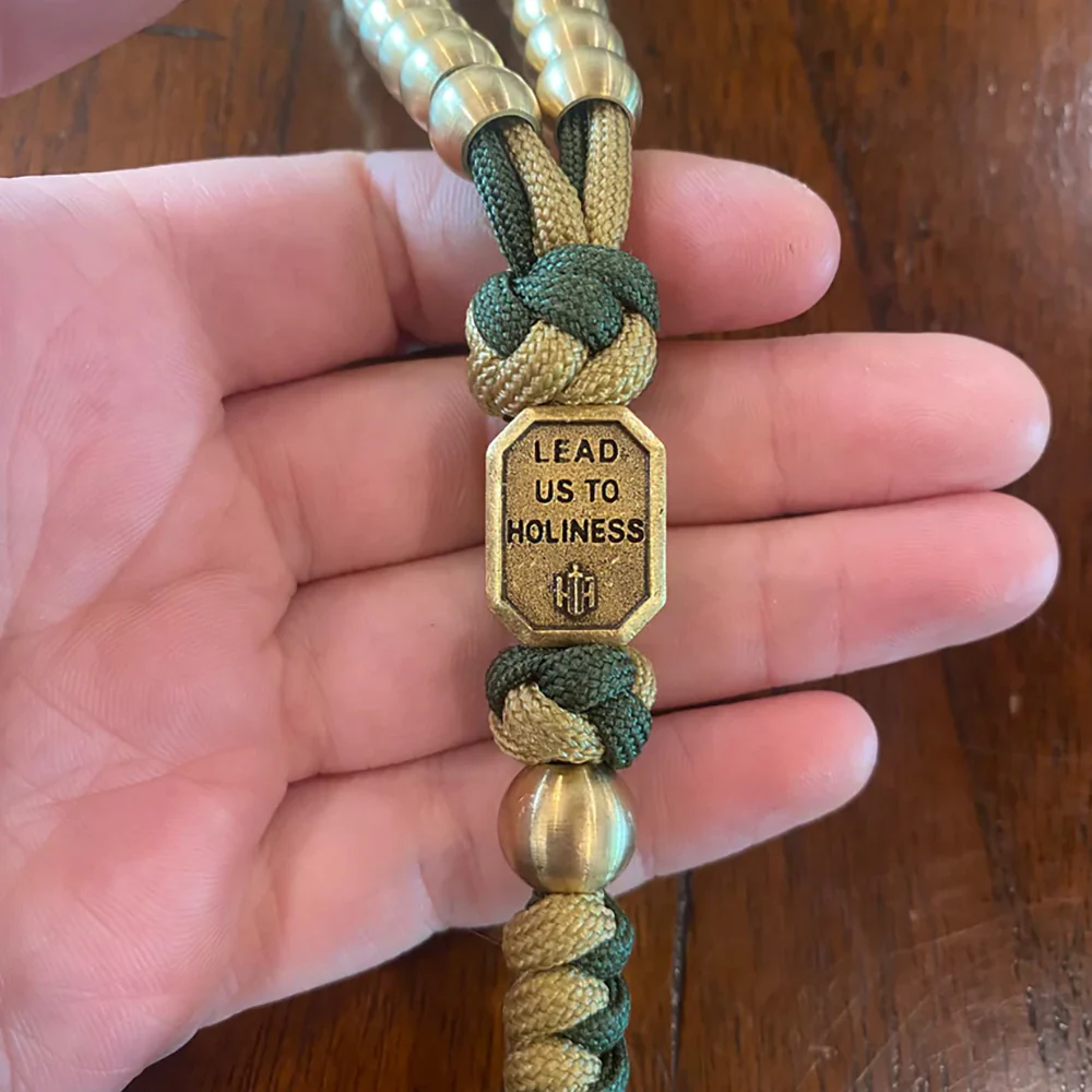 Deluxe Green Paracord & Brass St. Joseph Rosary - Image 3
