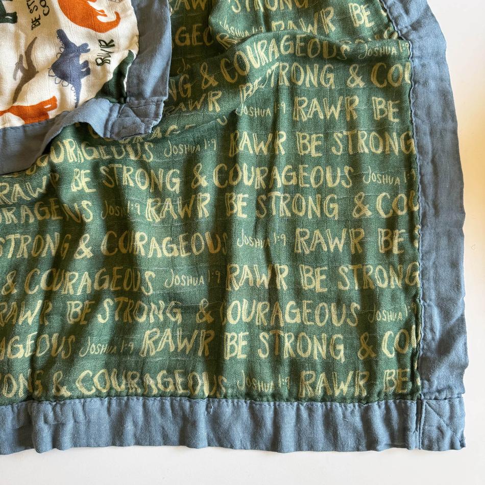 Dinosaurs "Be Strong and Courageous" Luxury Muslin Kids Blanket - Image 4