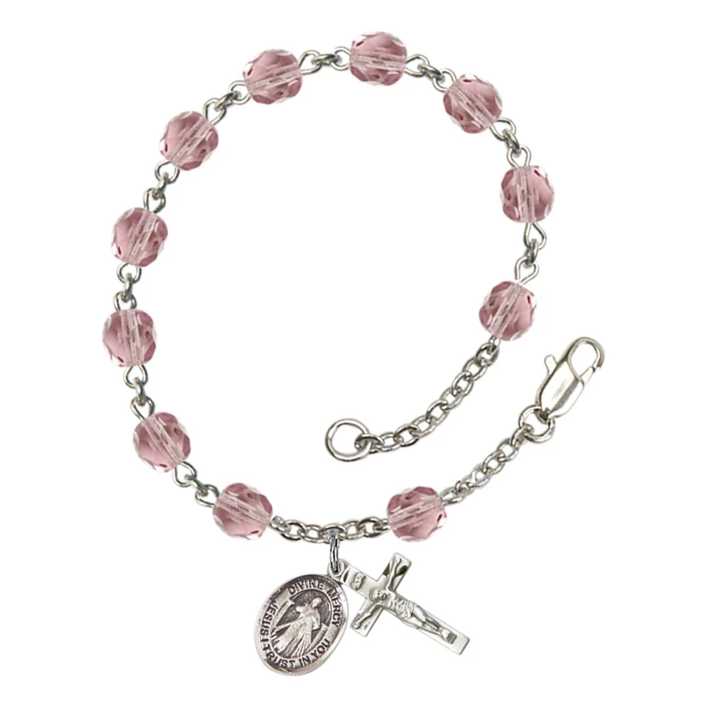 Divine Mercy 6mm light purple June Rosary Bracelet