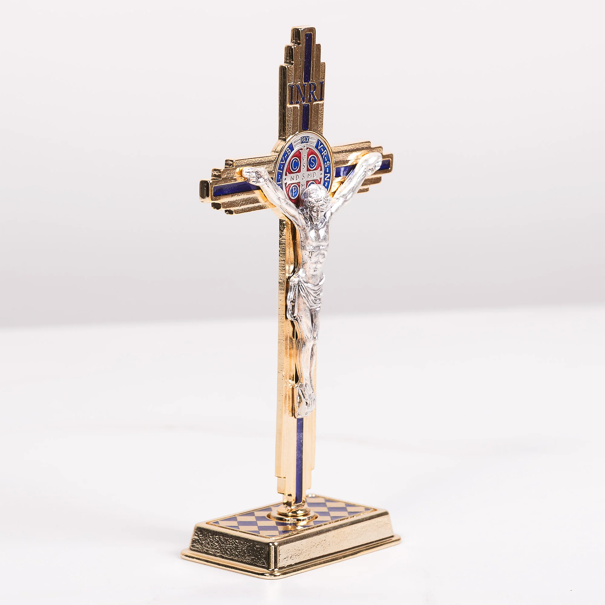 Enameled St. Benedict Standing Crucifix - White or Blue