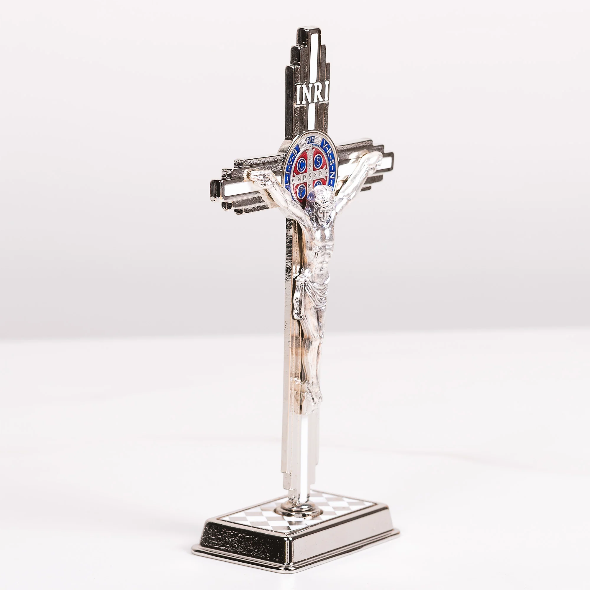 Enameled St. Benedict Standing Crucifix - White or Blue - Image 5
