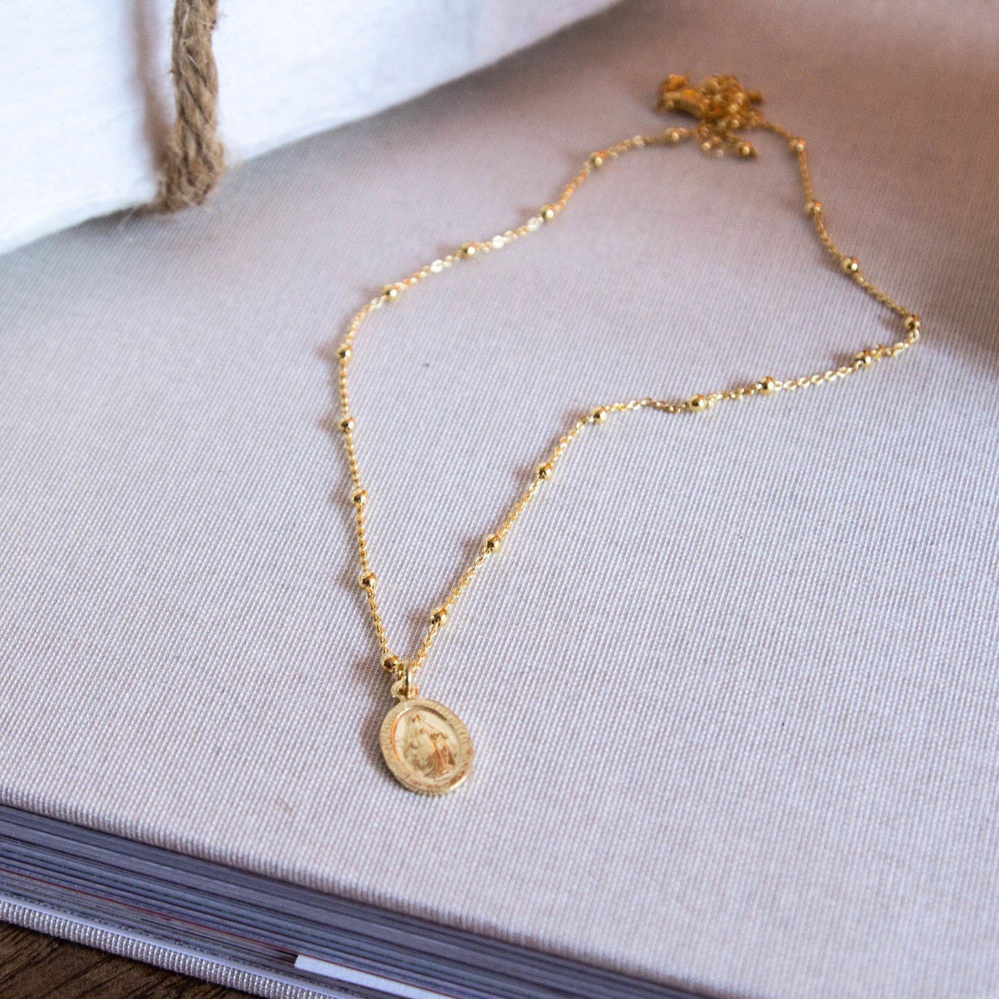 Gold Miraculous Medal Beaded Chain Necklace - Image 4