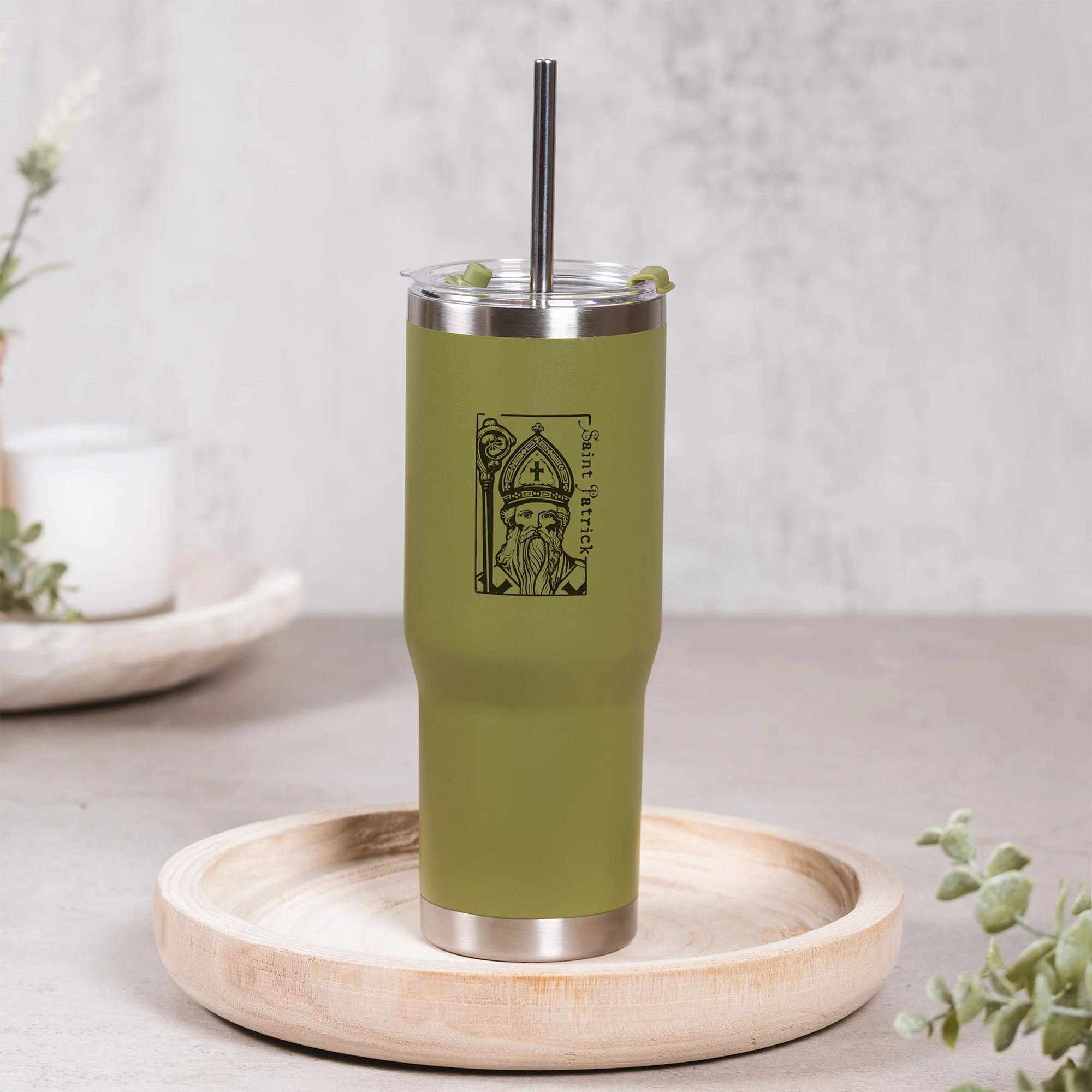 Green St. Patrick Stainless Steel Tumbler with Straw - Image 3