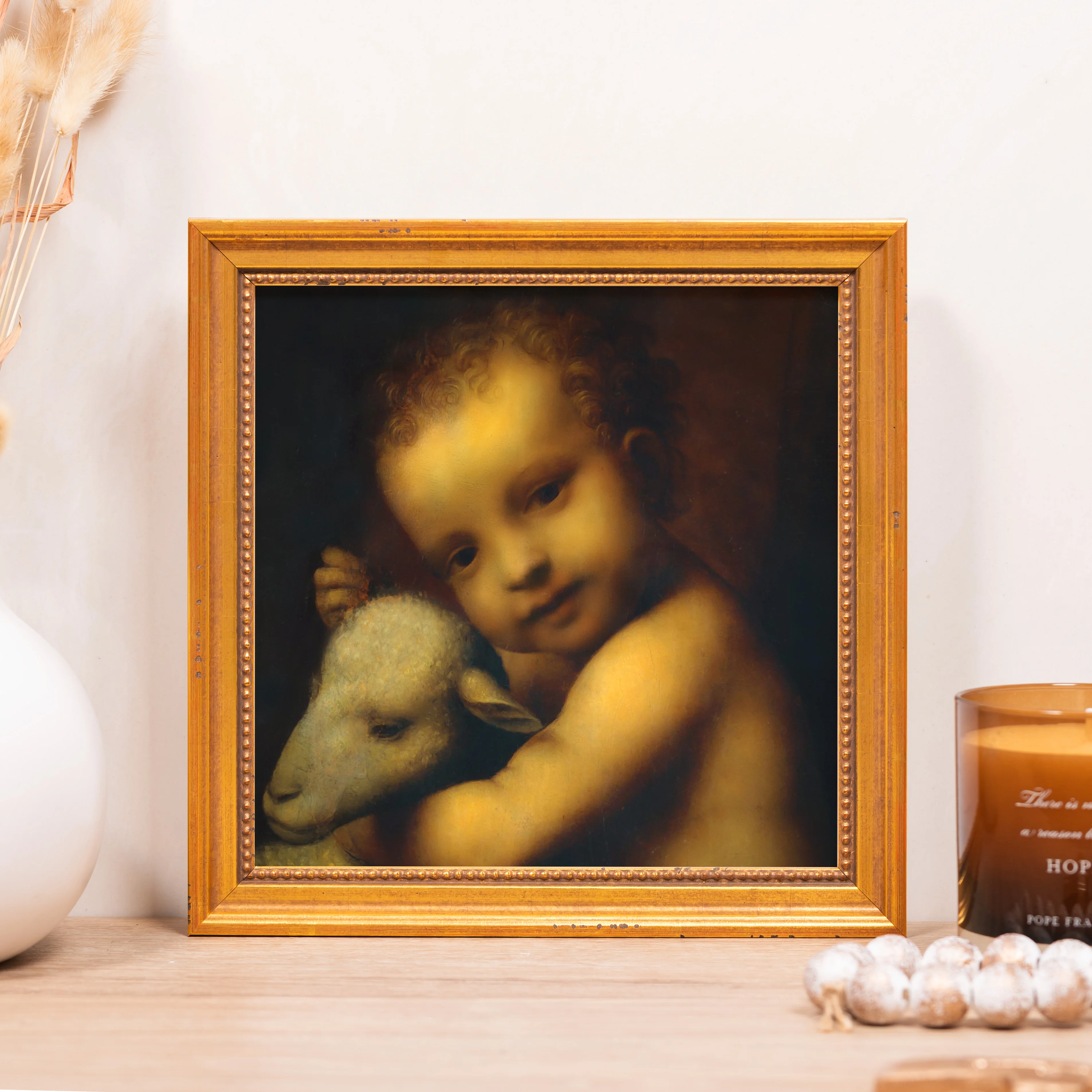Infant Jesus with a Lamb Framed Canvas - Sacred Mini Collection - Image 3