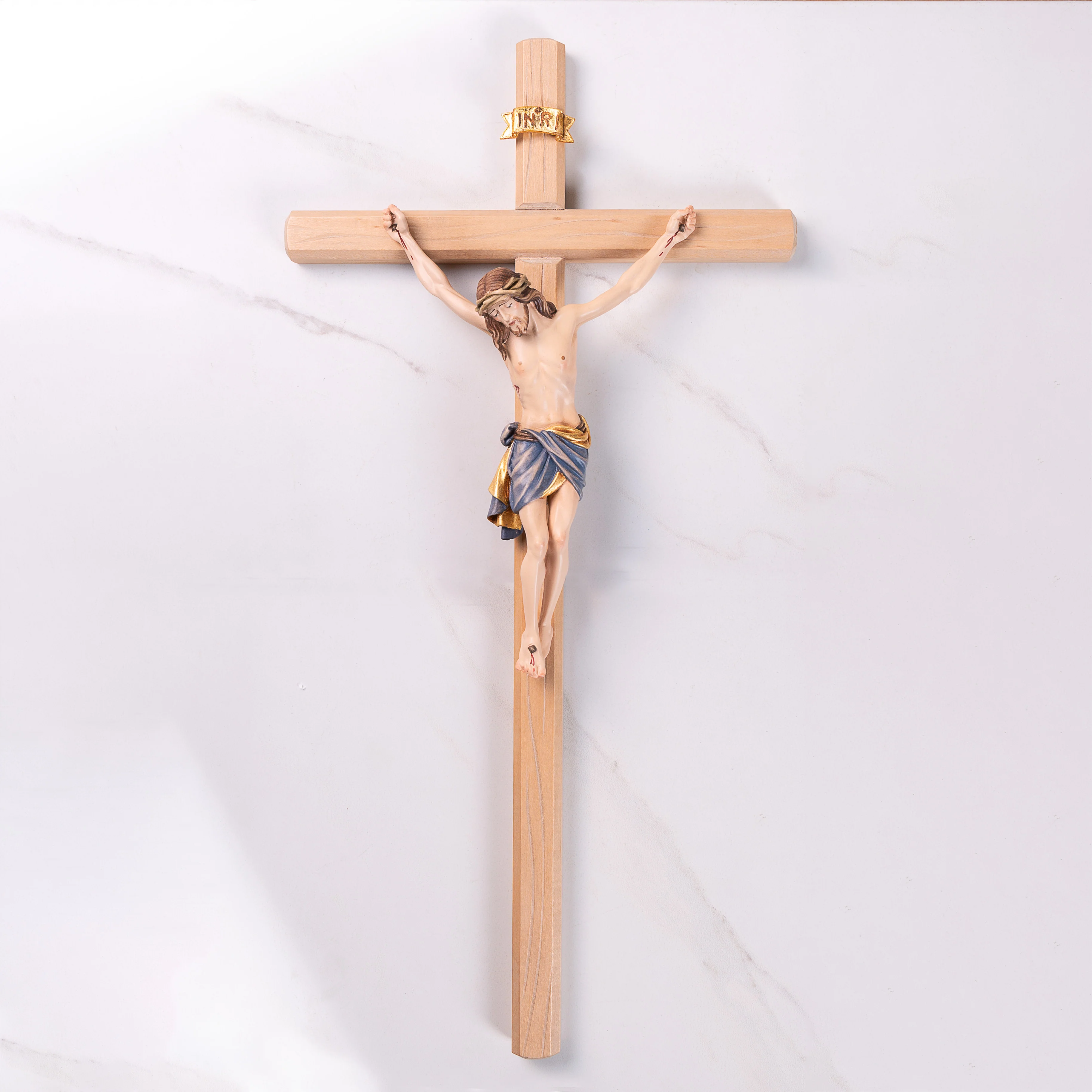 Light Wood Siena Hand Carved Italian Wall Crucifix - Image 2