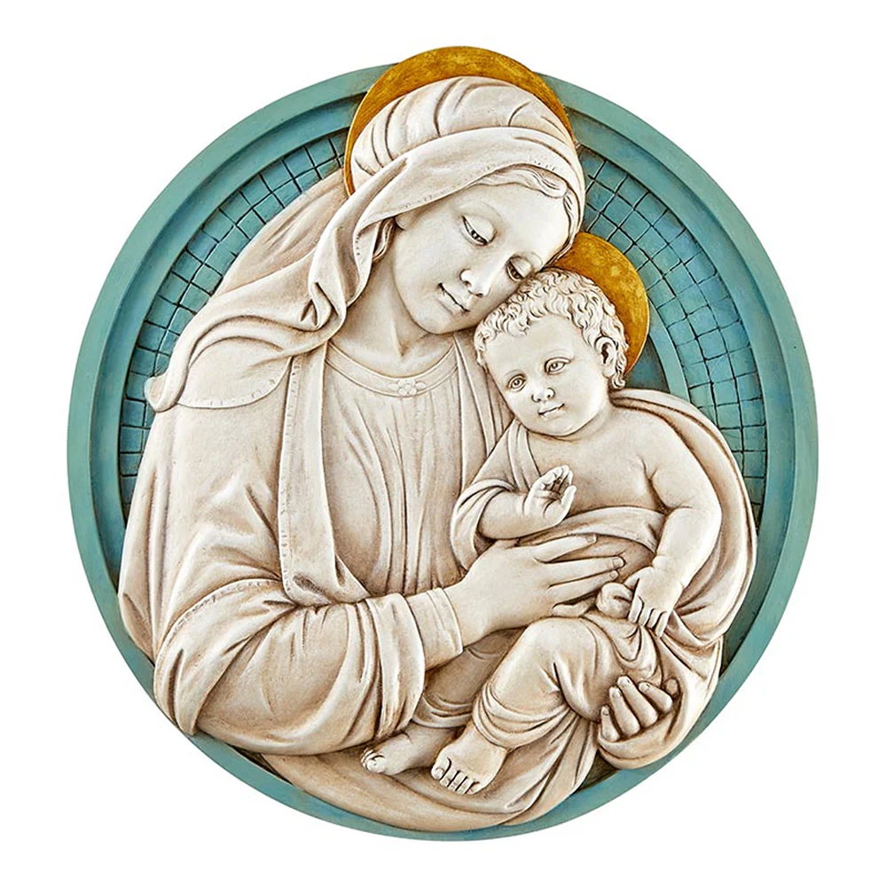 Madonna & Child Blue and Gold Accented Garden Plaque - 11" - Image 2