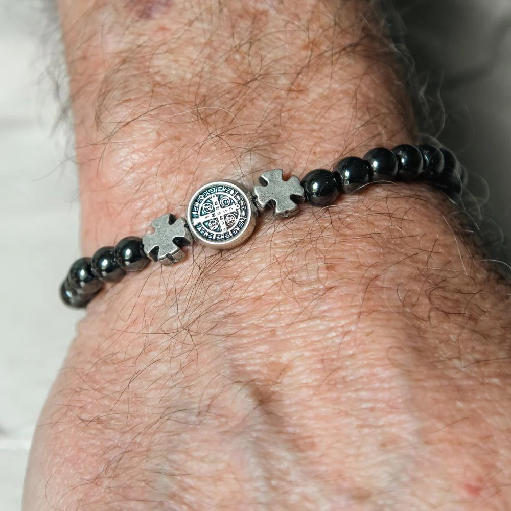 Man of Faith Hematite St. Benedict Bracelet - Image 4
