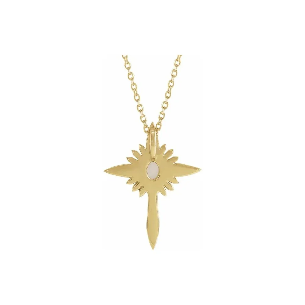 Opal & Natural Diamond Cross Necklace - 18" - Image 3