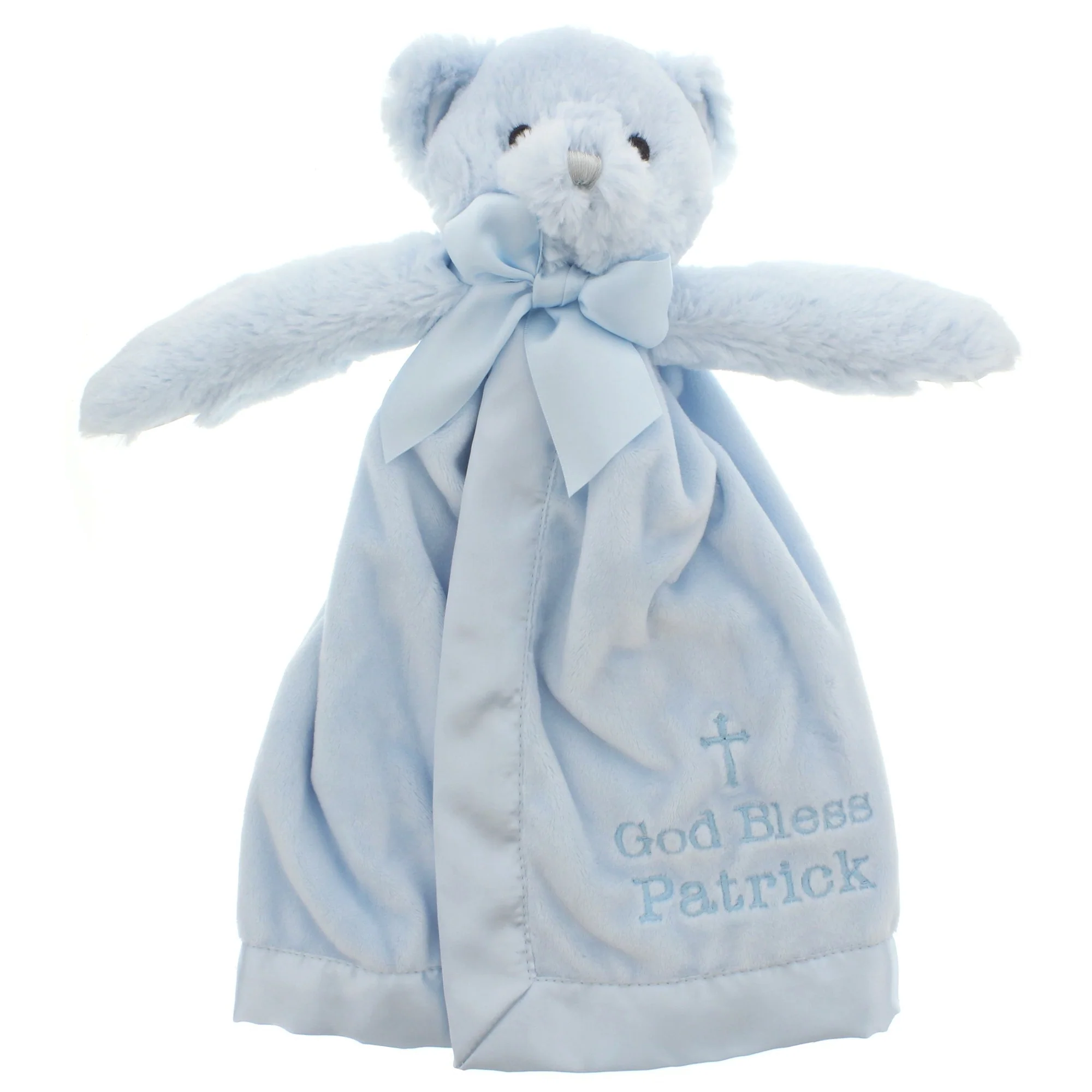 Personalized Blue "God Bless You" Bear Snuggler - Image 3