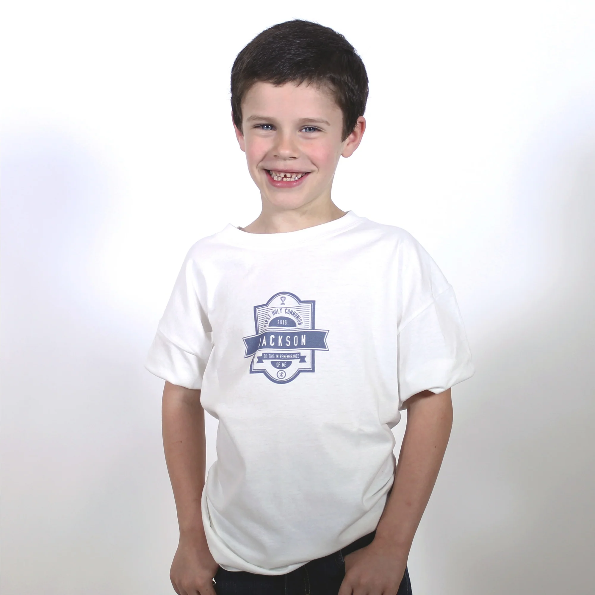 Personalized First Communion Tee - White with Blue - Image 6