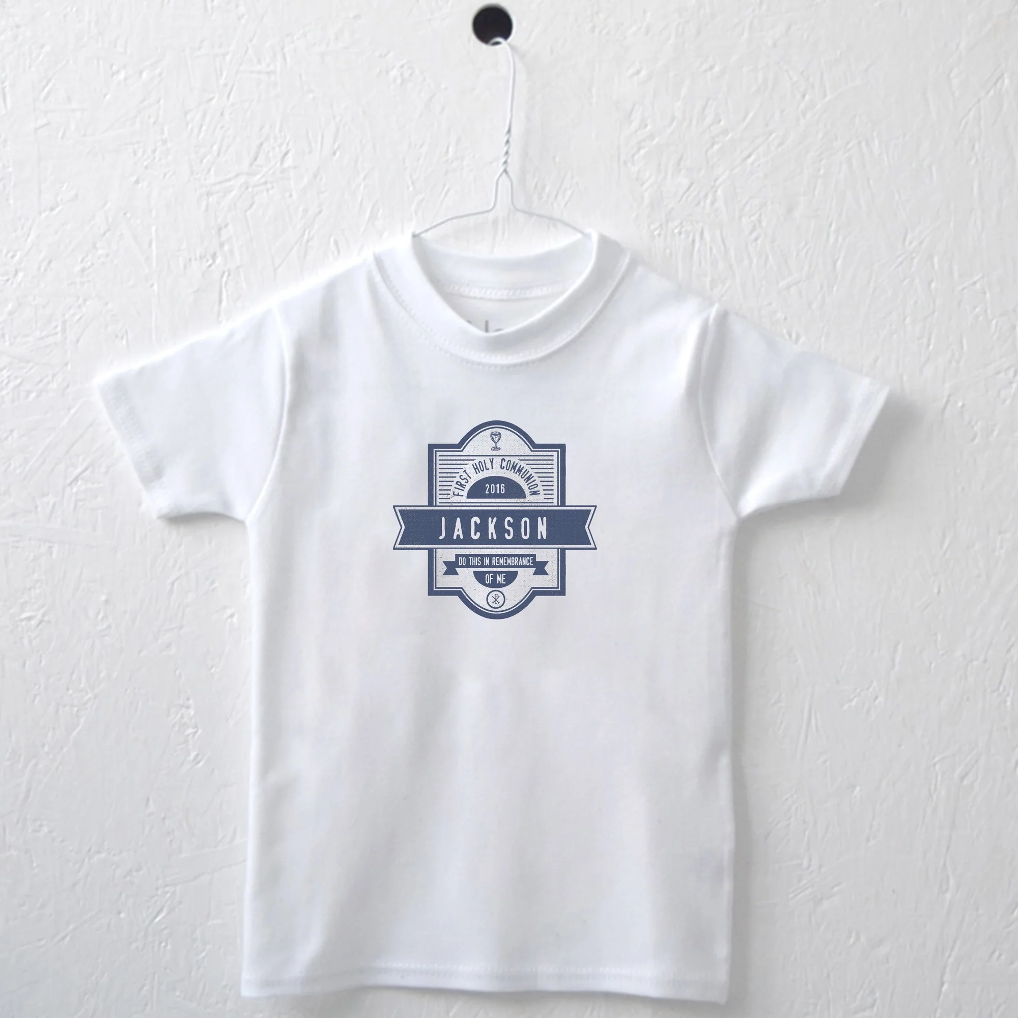 Personalized First Communion Tee - White with Blue - Image 9