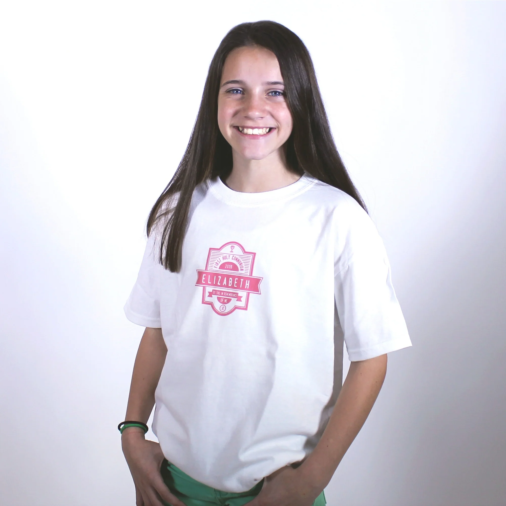 Personalized First Communion Tee - White with Pink - Image 2