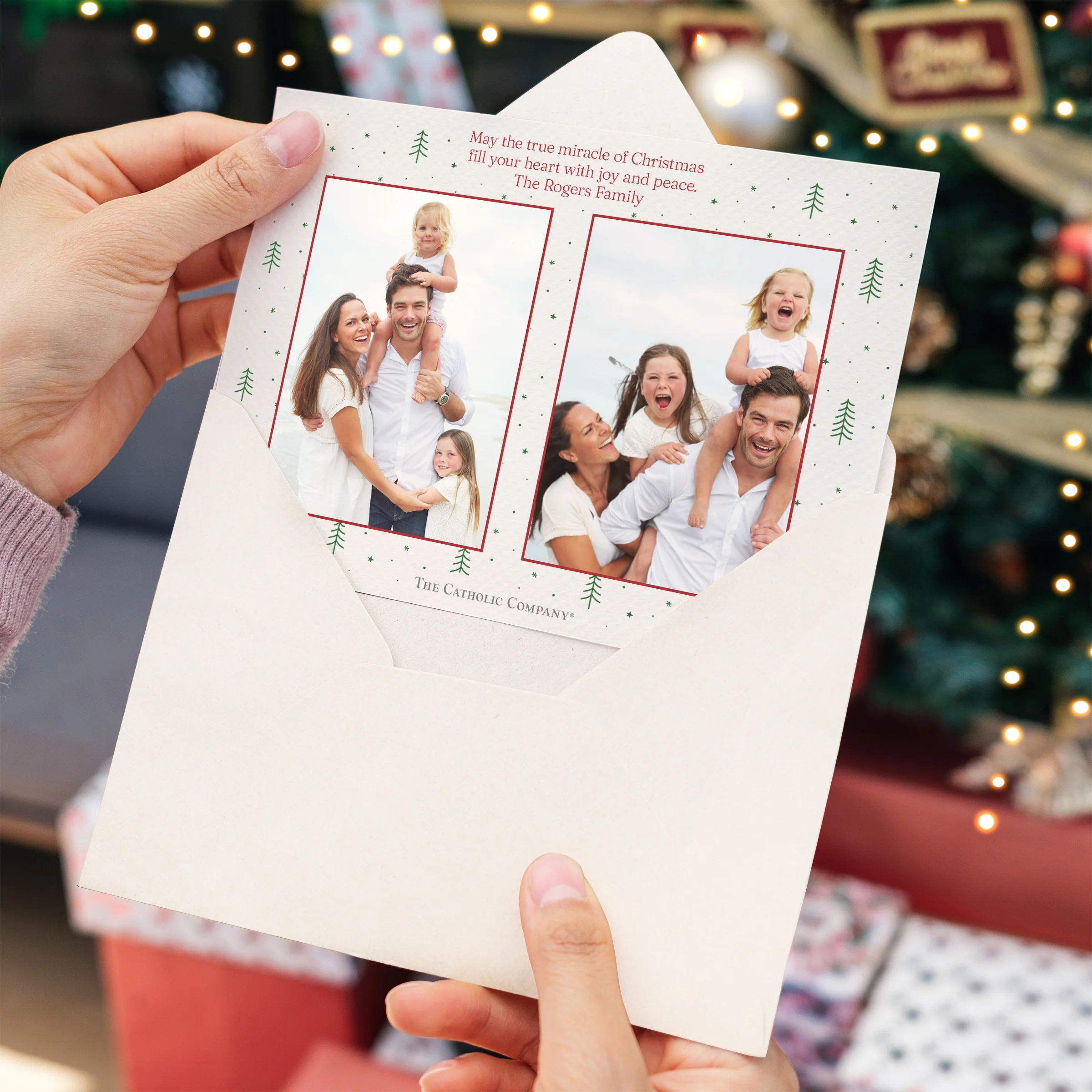 Personalized Merry Christmas Trees & Snowflakes Photo Christmas Cards - Image 6