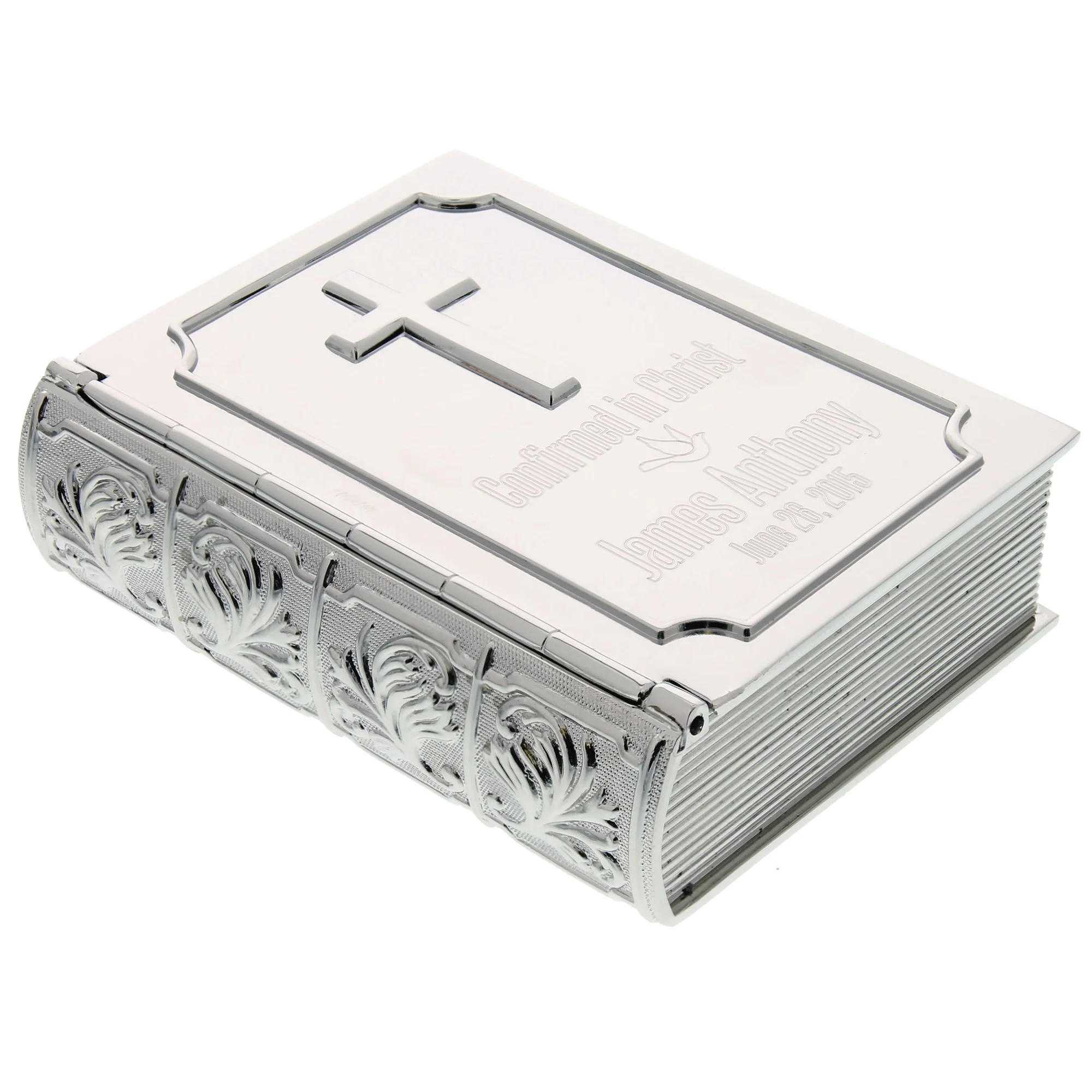 Personalized Silver Bible Confirmation Keepsake Box - 3.5" - Image 2