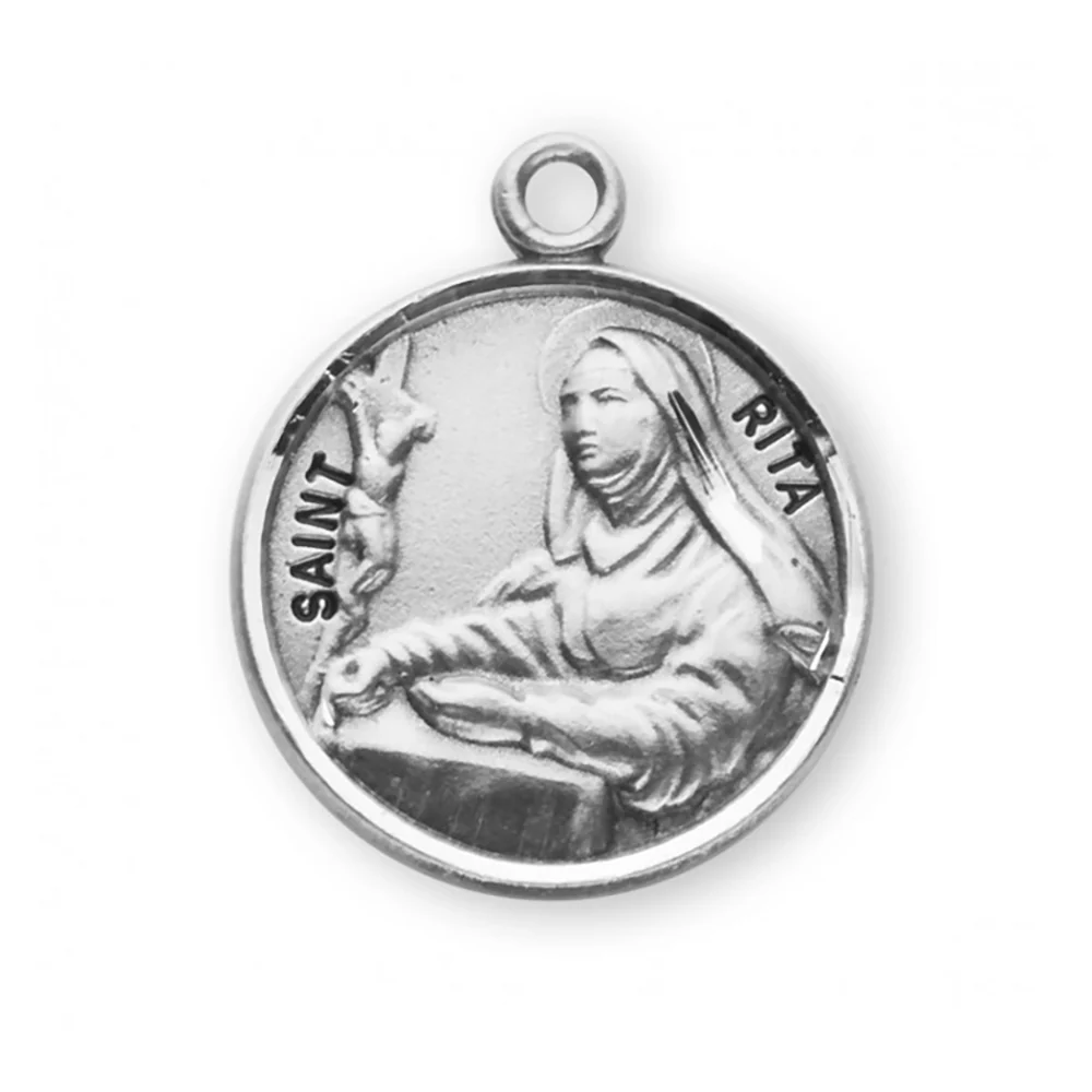 Petite Sterling Round St. Rita Medal Necklace - Image 2