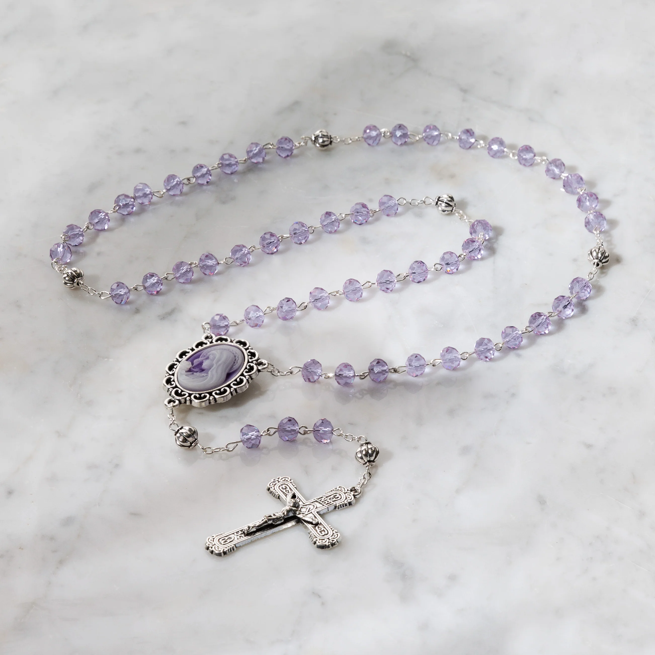 Purple Cameo Lourdes Water Rosary - Image 2