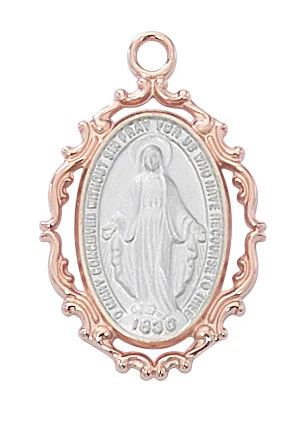 Rose Gold & Sterling Miraculous Medal Necklace - Image 3