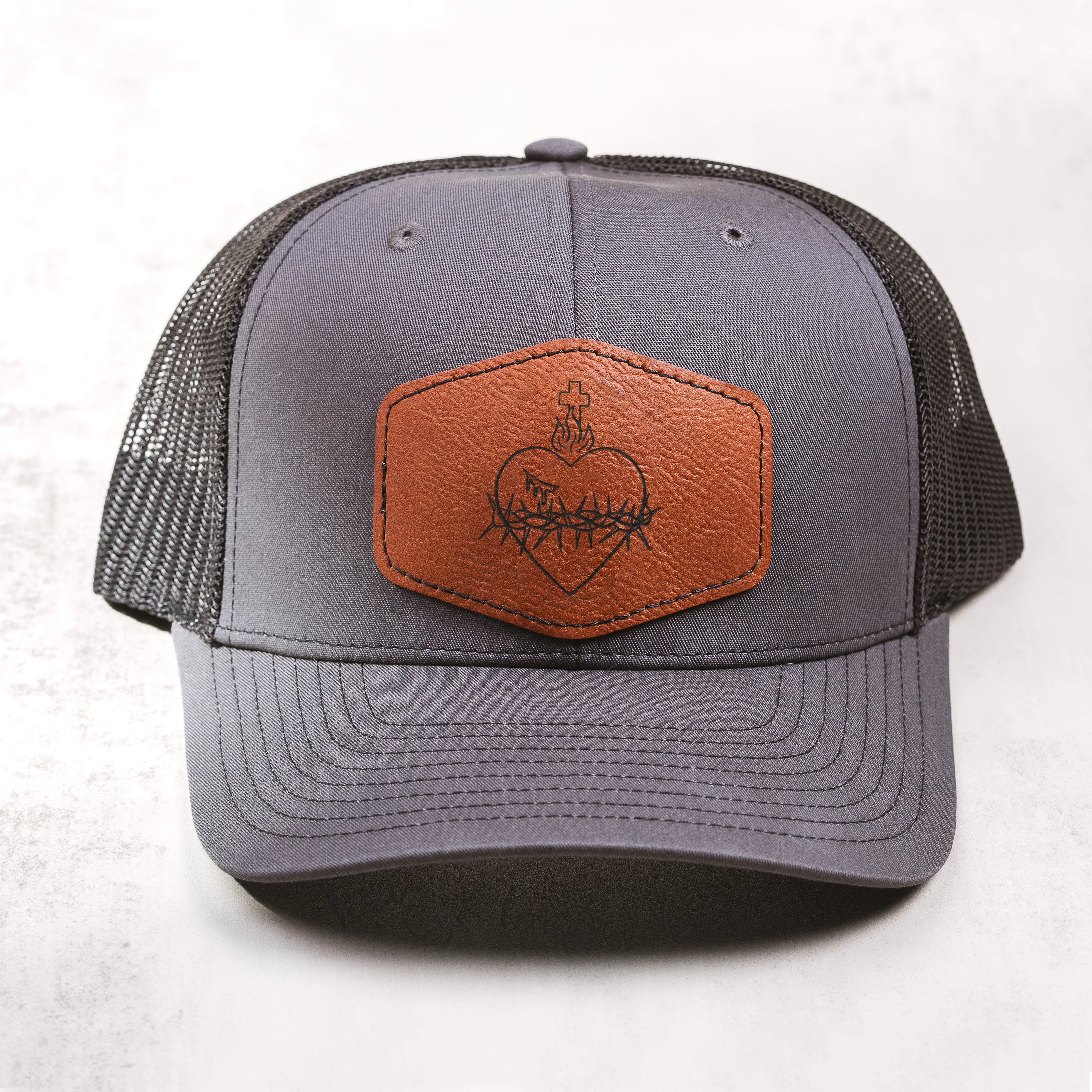 Sacred Heart of Jesus Leather Patch Ball Cap - Image 2