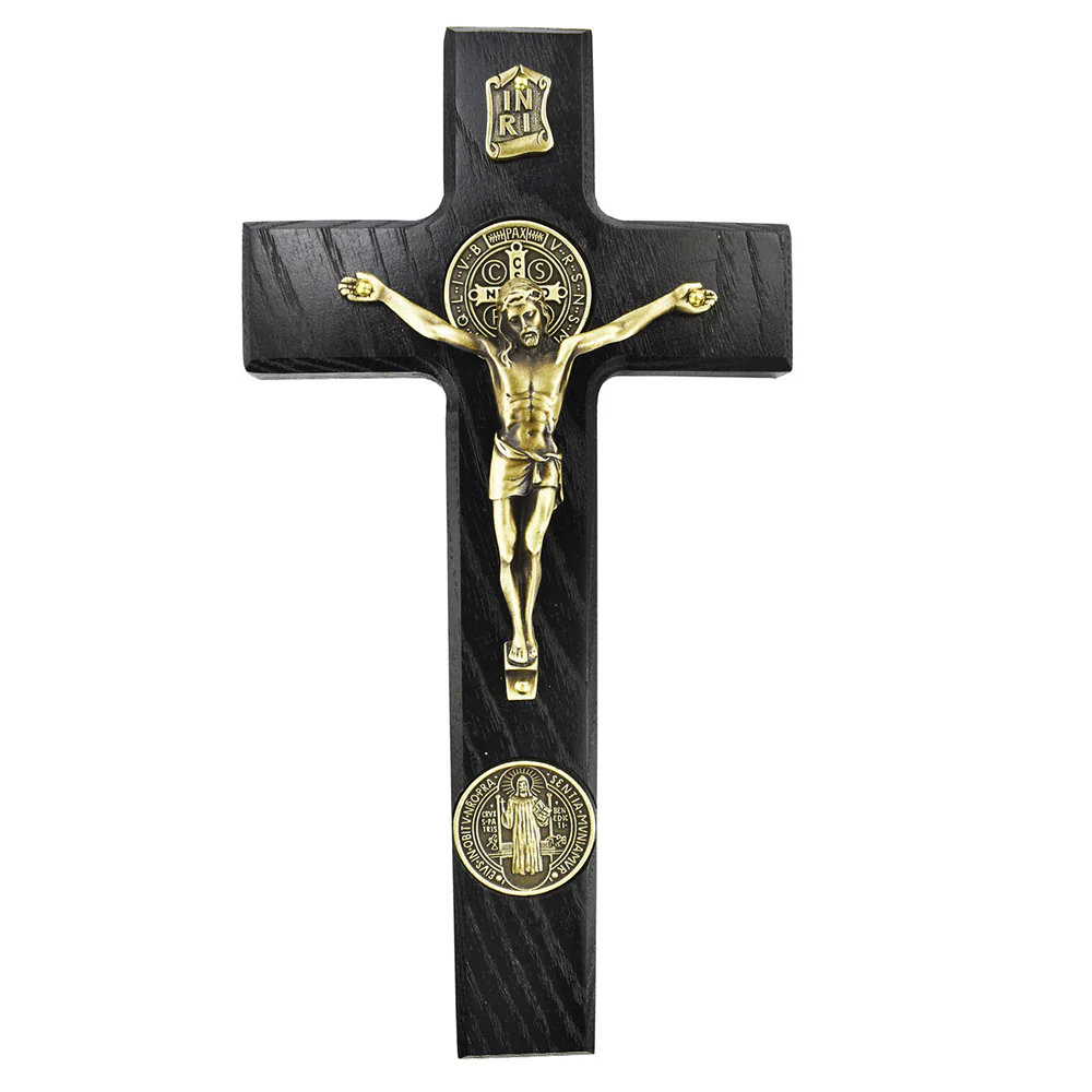 St. Benedict Wall Crucifix with Medals - Silver or Gold - 9" - Image 4