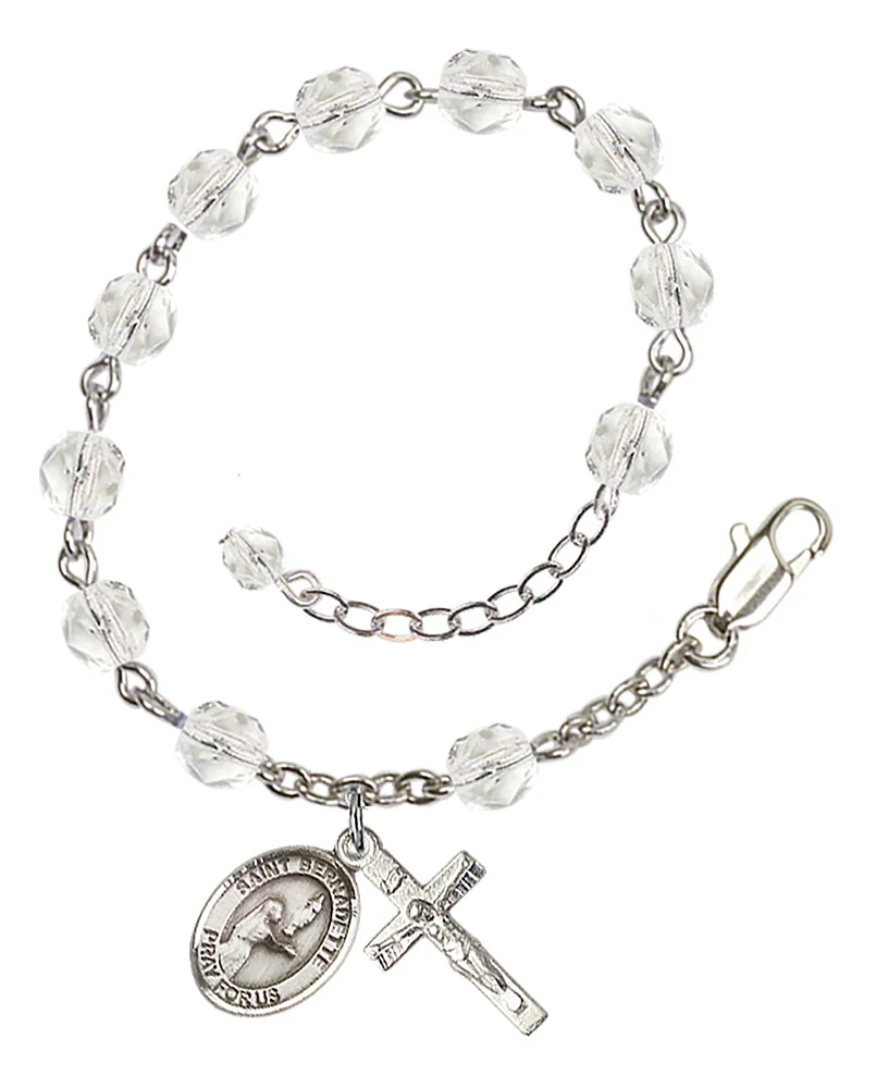 St. Bernadette Crystal April Rosary Bracelet 6mm