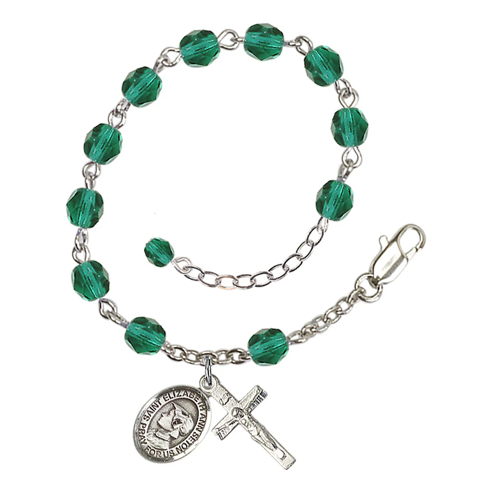 St. Elizabeth Ann Seton Crystal Birthstone Rosary Bracelet - Multiple Birthstones - Image 3