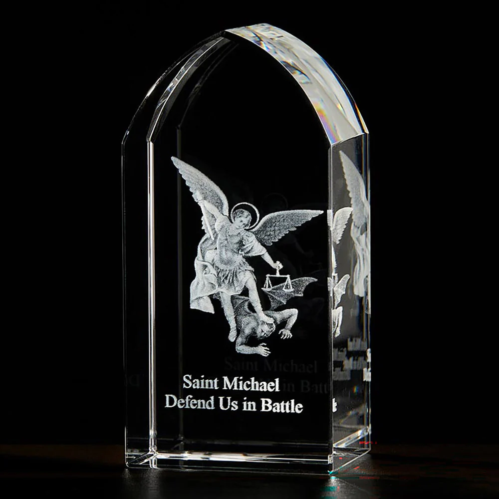 St. Michael Etched Glass Standing Plaque - 3.25" - Image 2