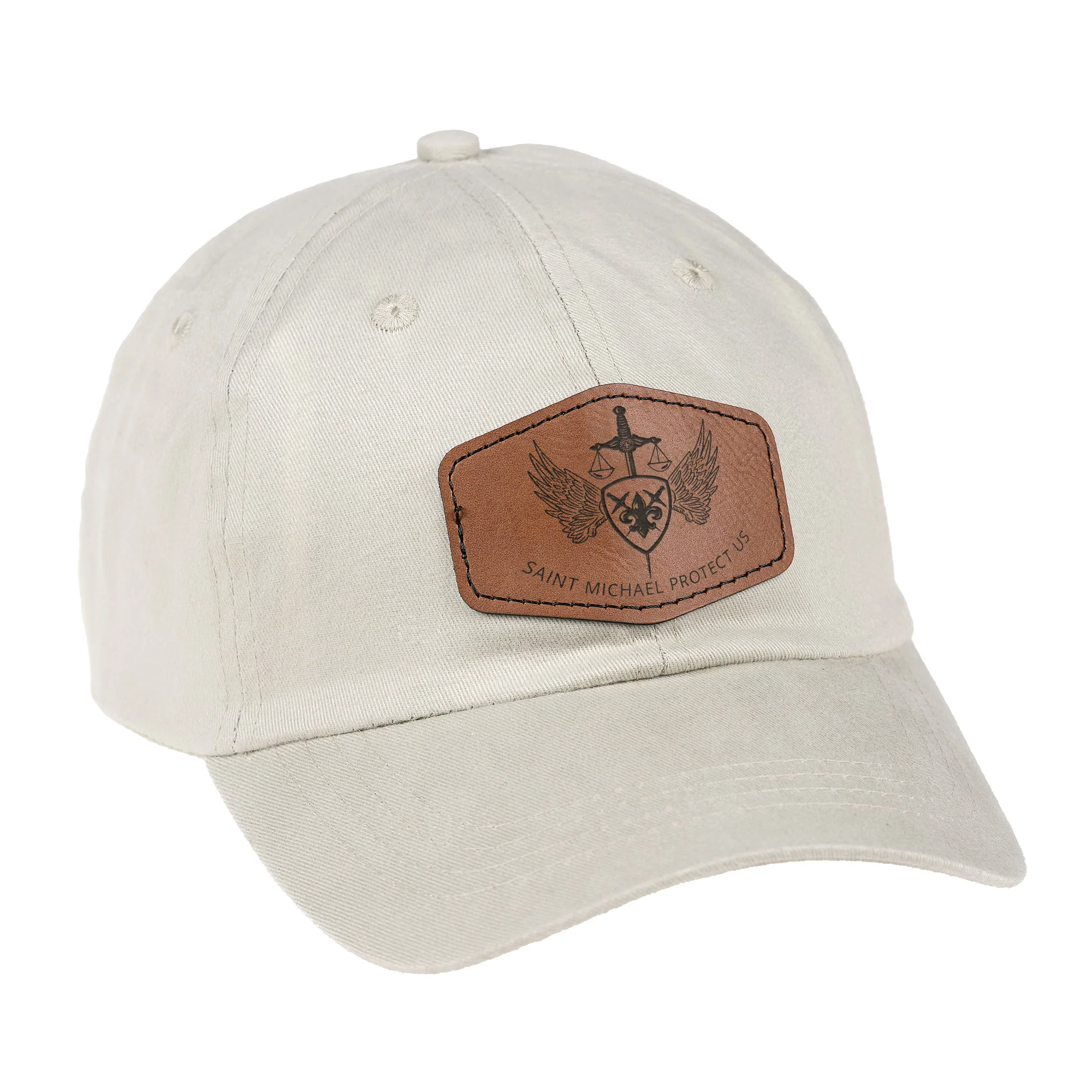 St. Michael Leather Patch Ball Cap - stone - Image 2