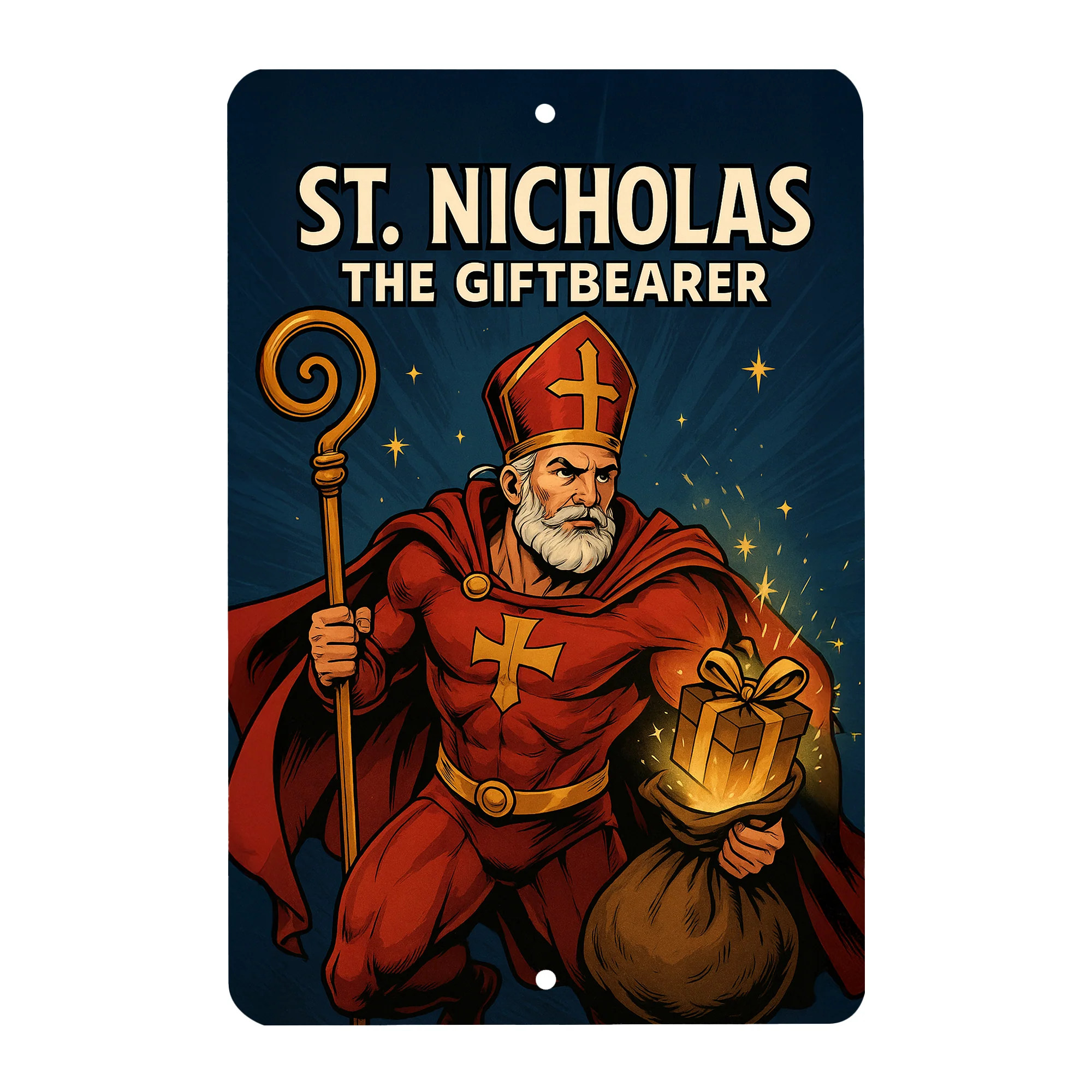 St. Nicholas Superhero Tin Sign - Image 2