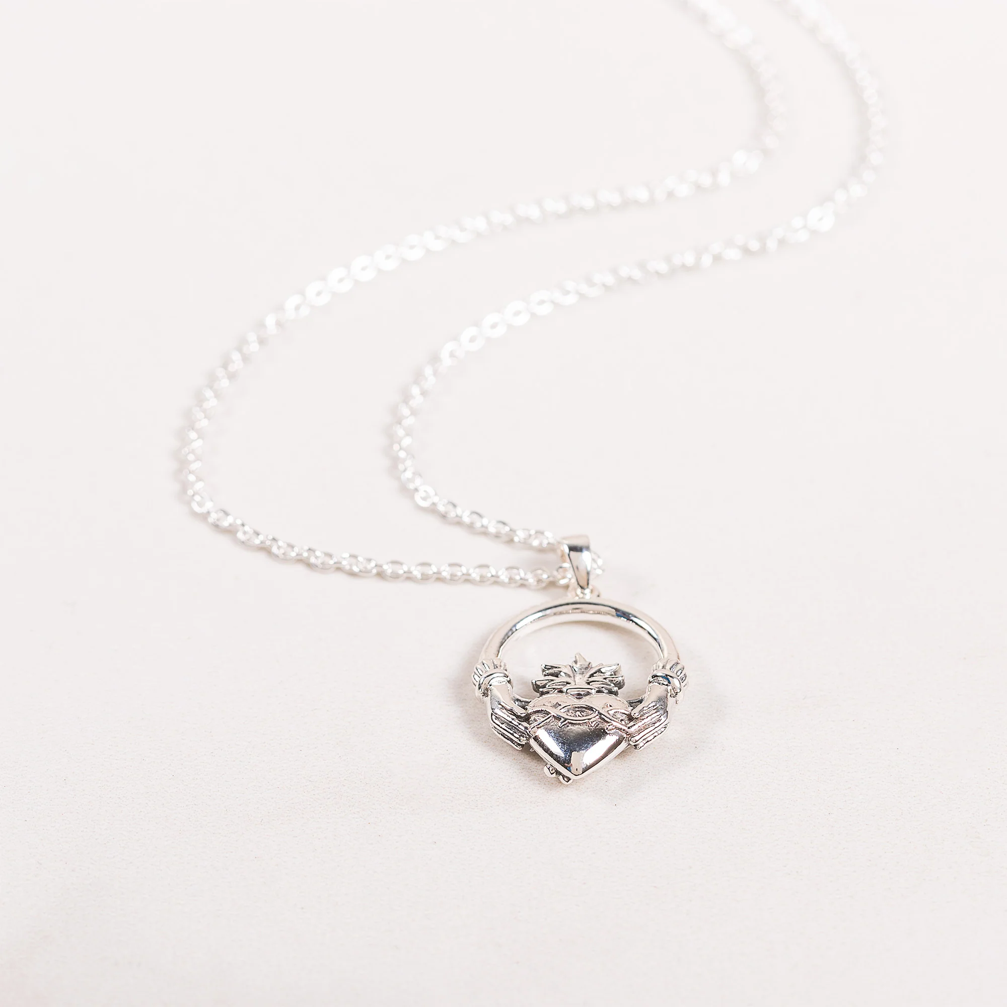 Sterling Silver Sacred Heart Claddagh Necklace - Image 3