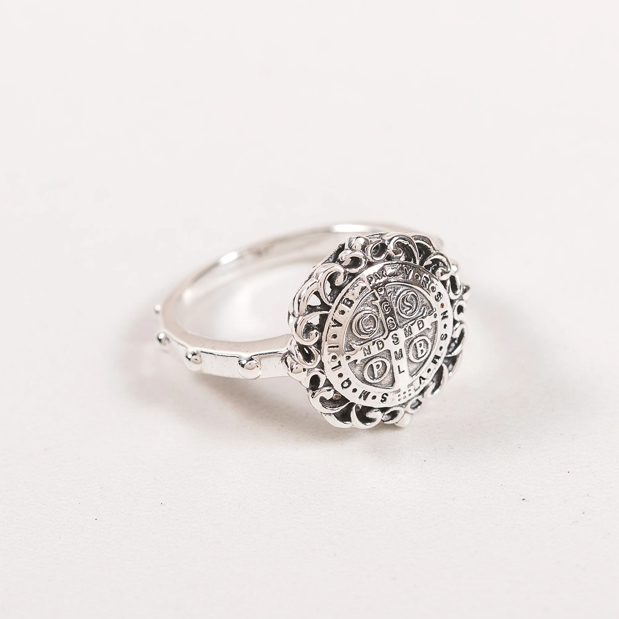 Sterling Silver St. Benedict Filigree Rosary Ring - Image 10