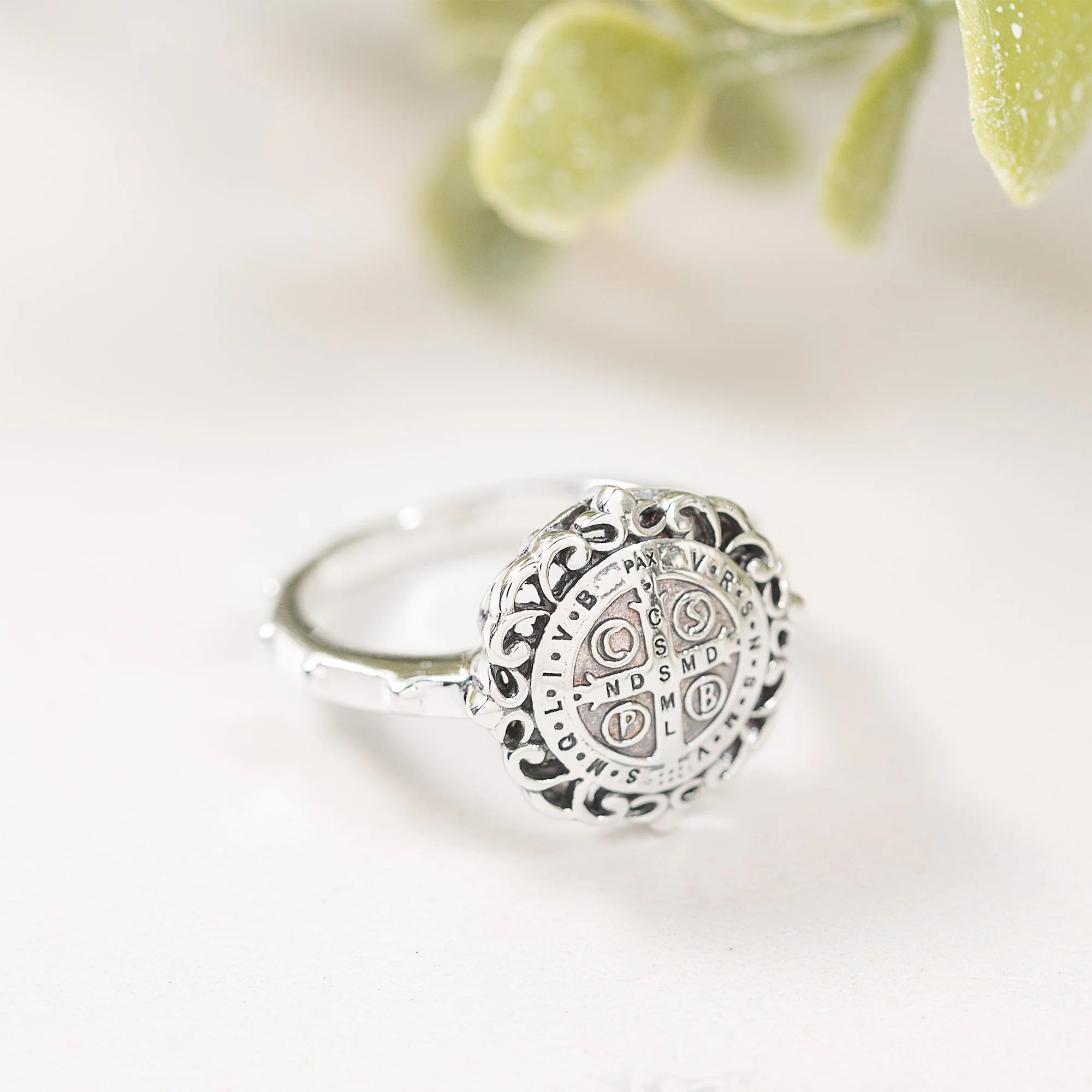 Sterling Silver St. Benedict Filigree Rosary Ring - Image 8