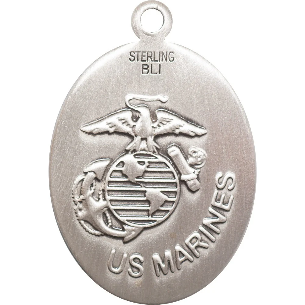 Sterling Silver St. Christopher Pendant -U.S. Marines w/ 24 inches chain - Image 2