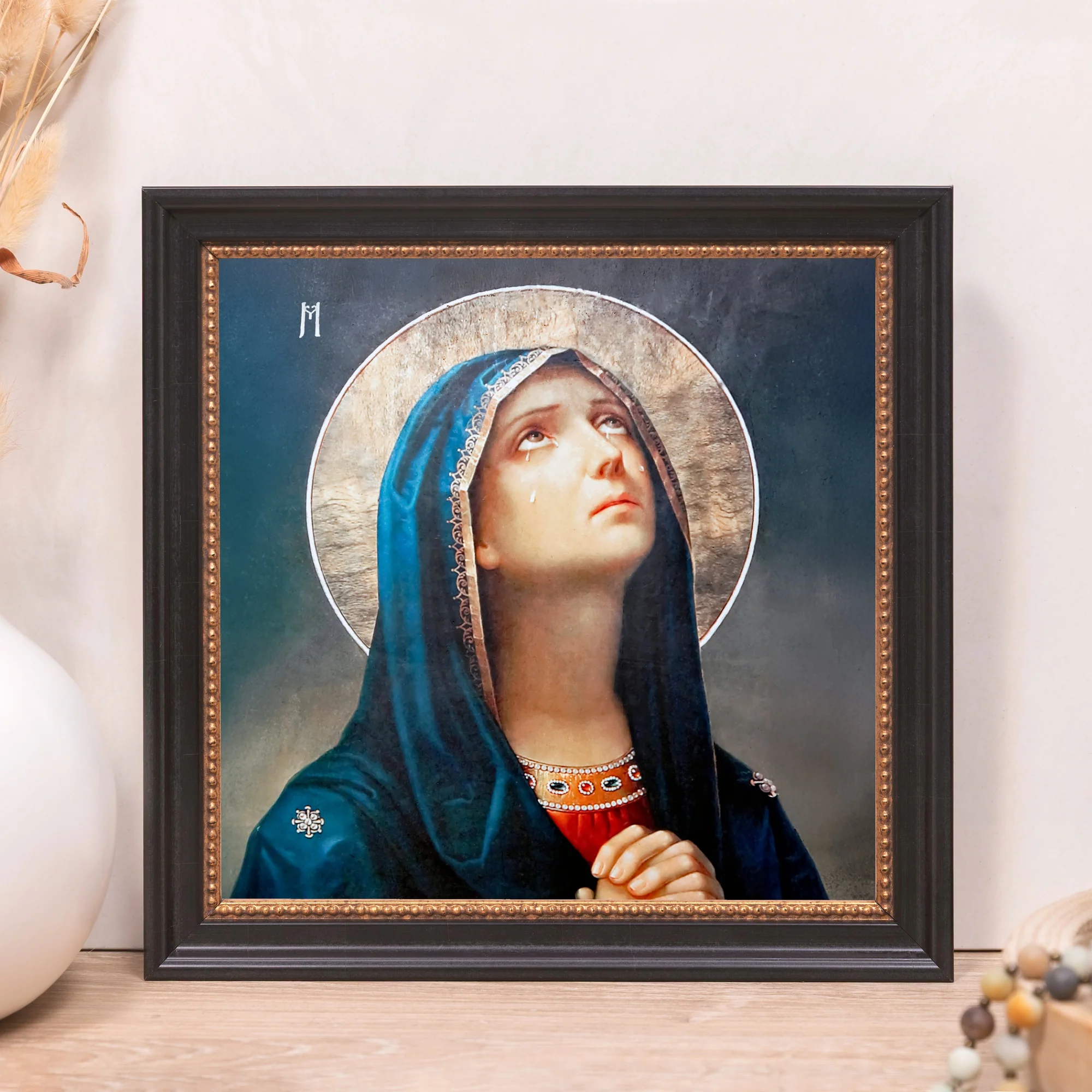 Our Lady of Sorrows in Prayer Framed Canvas - Sacred Mini Collection - Image 11