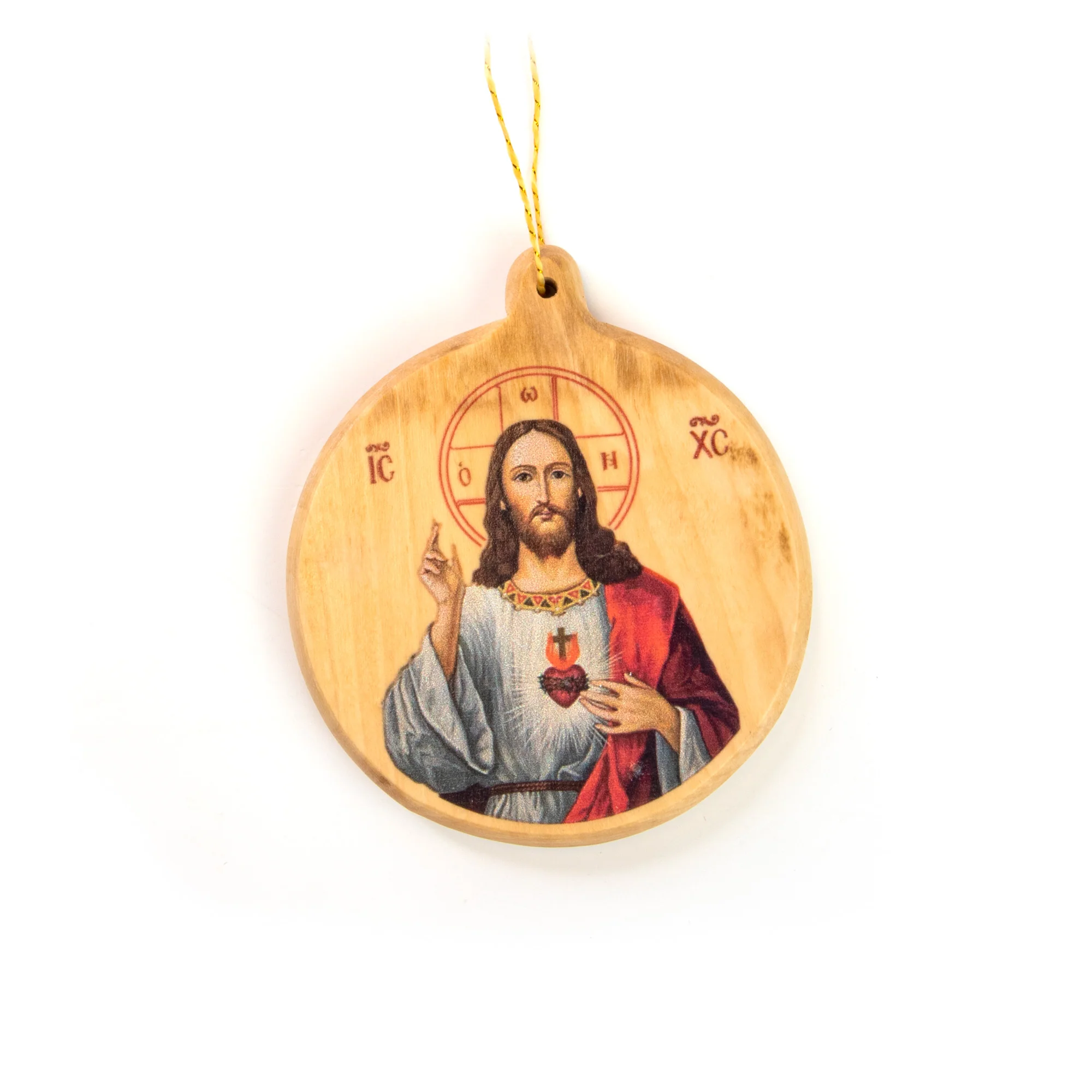 Thick Cut Olive Wood Sacred Heart Ornament - Image 2
