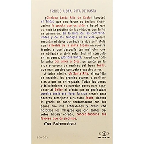 Triduo a Santa Rita de Casia (St. Rita) – Spanish Prayer Card - Image 2