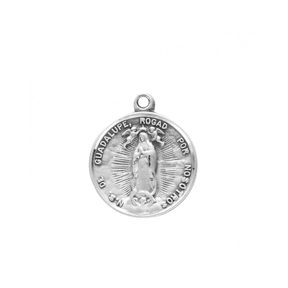 Virgen de Guadalupe Round Silver Medal Necklace - Spanish - Image 2