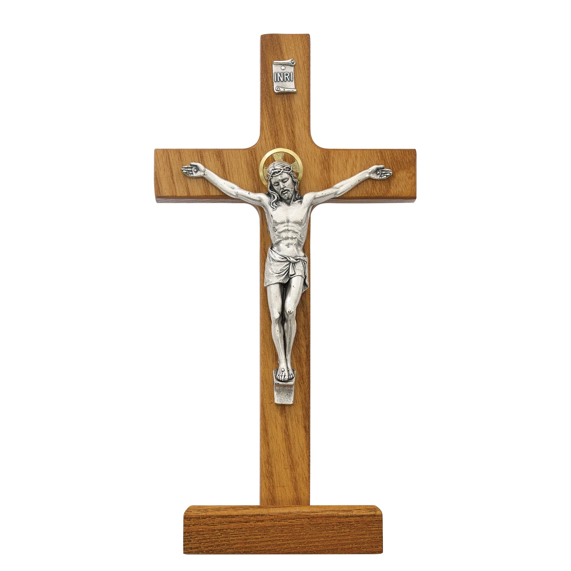 Walnut Stained Standing Crucifix 8"
