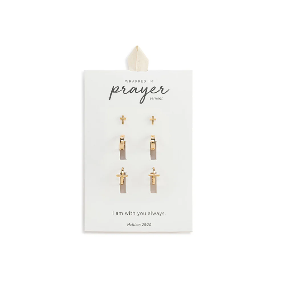 Wrapped In Prayer Dainty Cross Earrings Set - 3 Pairs - Silver or Gold - Image 5