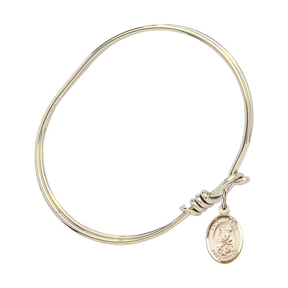 Youth 5 3/4" Gold Plated Bangle Bracelet with St. Sarah Medal Charm - Image 2